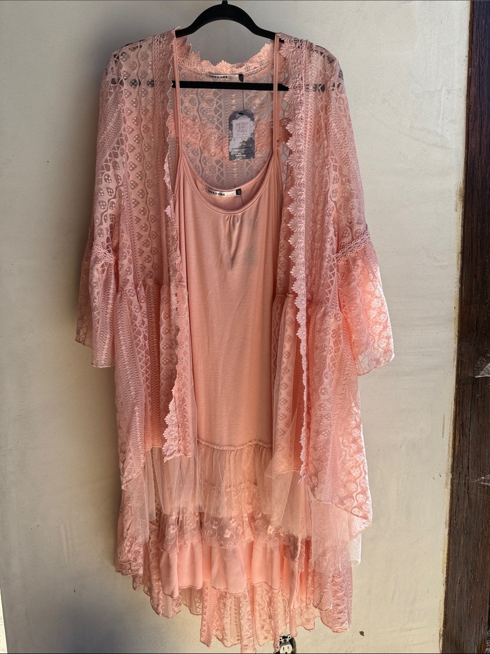 Origami‎ dress cardigan Set lace bell sleeve hi-lo kimono waterfall front XL XXL
